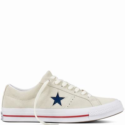 Converse One Star Military Suede Low Tops Womens - Grey/Red/White Shoes (908KEOSH)